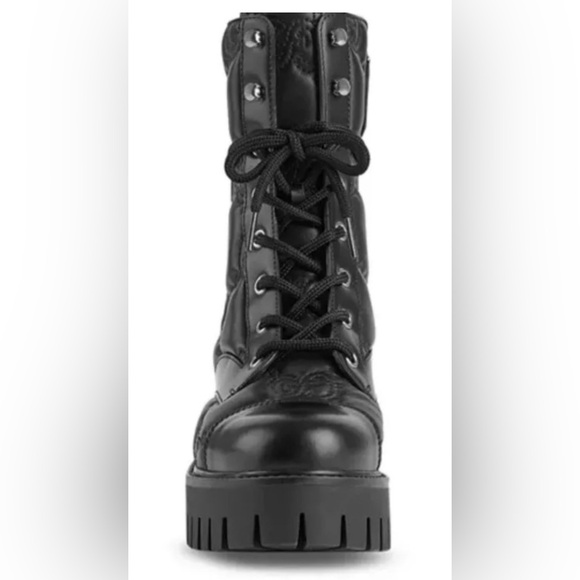 Gucci Black jumbo GG Women's lace up Combat Boots NEw Full Set - Picture 2 of 5